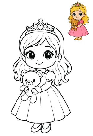 Ücretsiz Yazdırılabilir Küçük Prenses ve Oyuncak Ayı Boyama Şablonu - Eğlenceli Çocuk Aktiviteleri